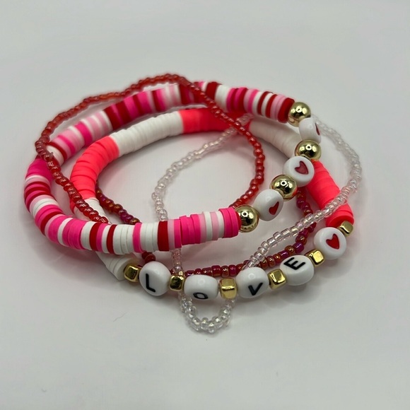 Ellesgallery Jewelry - 5PC Red and Pink Love Letter Bracelet Stack